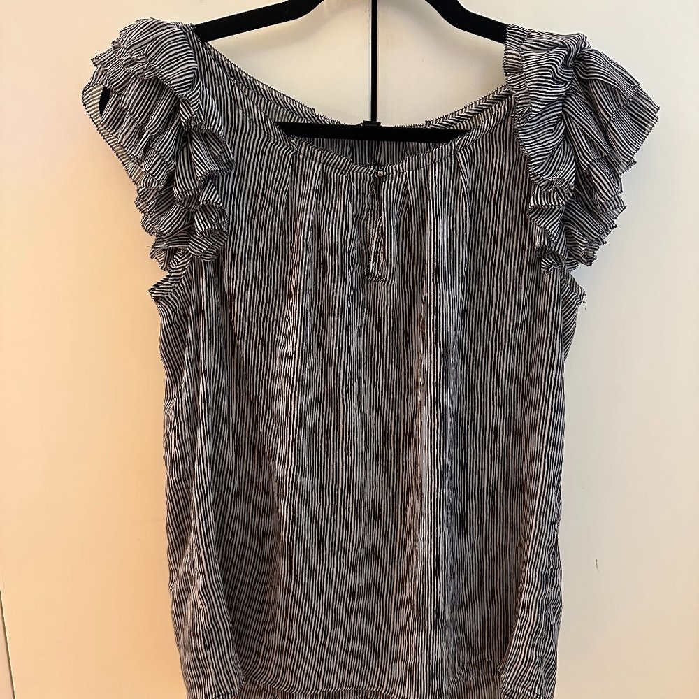 Black and White Ruffle Sleeve Blouse